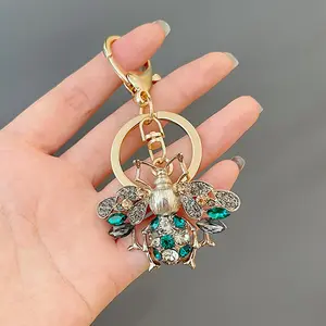 Europe and America bling bling bee keychain creative gift Fashion rhinestone car key ornaments women's bag pendant