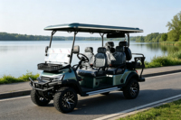 Voiture de golf électrique tout-terrain 4 places de nouvelle génération 72V au lithium, avec toit ciel étoilé et bandes lumineuses LED de couleur personnalisée