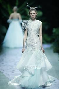 Jusere Fashion Dress bellissimo pizzo Appliques sirena tromba abito da sera Baby <span class=keywords><strong>Blue</strong></span> abito da festa - Product Image 2