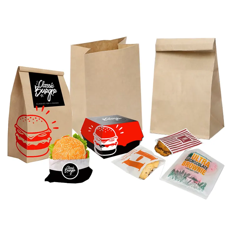 Eko dostu ucuz dayanıklı özel baskılı bakkal kahverengi Kraft kağıt öğle yemeği çantası kolu olmadan
