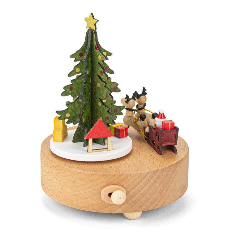 52705043 Boîte à musique ronde de Noël avec sapin rotatif