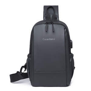 Bolso de Pecho de un Solo Hombro Moderno y a la Moda para Hombre, Gran Capacidad, Multifuncional, Logotipo Personalizado, PU Impermeable, Cierre de Cremallera, USB, Verano - Product Image 2
