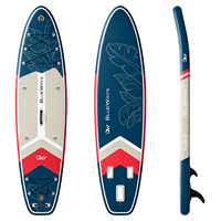 Vente Flash : Planche de SUP gonflable Drop Stitch 11' x 33" avec pompe, motif feuille de palmier bleu marine, pont crème, kit complet polyvalent
