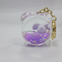 Porte-clés liquide en acrylique en forme de réveil, mini figurine flottante de dessin animé (écureuil, capybara), pendentif confettis, souvenir