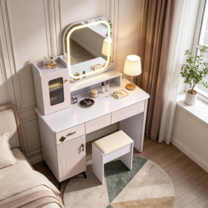 Modern <b>Makeup</b> <b>Vanity</b> With Lighted <b>Mirror</b> Storage Drawers Bedroom Dressing Table With Stool - Product Image 5