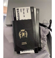 Porte-téléphone et passeport en cuir de veau semi-mat noir texturé, accessoires pour billets, porte-téléphone et passeport imprimé pour homme