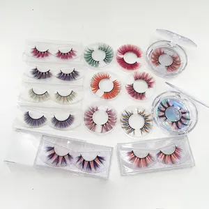 colored lashes 3D full strip eyelashes orange yellow gold red green purple 3d faux mink colorful lashes pink eyelash with logo