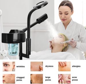 Vaporizzatore Viso Professionale a Vapore Caldo 2 in 1 Nero con Lampada di Ingrandimento 5X e Ozono per Pulizia Profonda Cura del Viso per Salone e Spa - Product Image 4