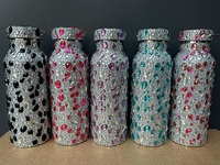 Bouteilles d'eau isothermes en acier inoxydable de 17 oz avec strass bleus scintillants et chaîne, idéales pour les cadeaux