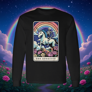 Camiseta de manga larga The Audacity Tarot Card Skeleton Riding Unicorn - Product Image 3