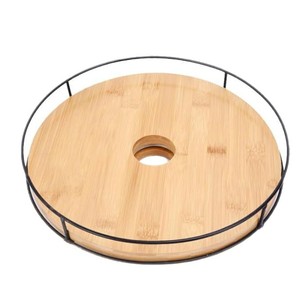 Bamboo Lazy Susan <b>Tray</b> With Umbrella Hole Rotating Turntable For Outdoor Table Serving <b>Tea</b> Drinks - Product Image 5