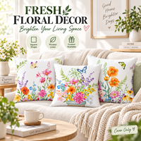 Housse de coussin en lin lavable en machine à imprimé floral papillon