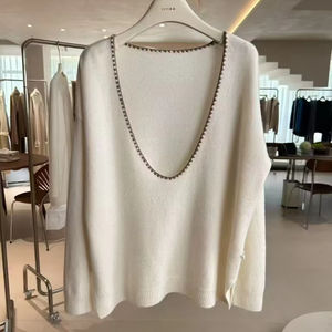 Cárdigan Clásico Boho Chic Casual para Mujer, Cuello Redondo, Frente Abierto, Antiarrugas, Transpirable, Mezcla de Lana/Cachemira Suave, Tonos Naturales Ricos - Product Image 1