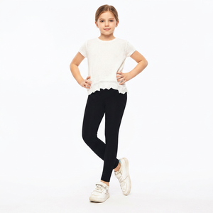Leggings tricotés pour filles, longueur complète, couleur unie, noir, pantalon décontracté, extensible, confortable à porter - Product Image 1