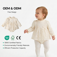 Body de Manga Larga para Bebé Recién Nacido de Otoño, Vestido Tipo Romper de Encaje para Bebé, Ropa de Algodón para Niña Pequeña