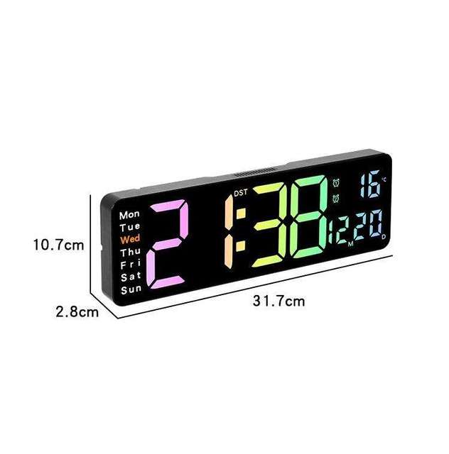 LED Digital Large Display Electronic Quartz Wall Clock with Snooze Function Calendar USB Power