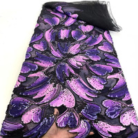 Kain Bordir Jacquard Renda Payet Rajut Tabung Manik Bunga Pan Flower 100% Poliester Tahan Gesekan untuk Gaun Pengantin Panggung