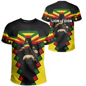 Özel etiyopya yeni tasarım talep üzerine erkek tişört baskı Zion aslan baskılı süblimasyon Tees Polyester esneklik spor gömlek