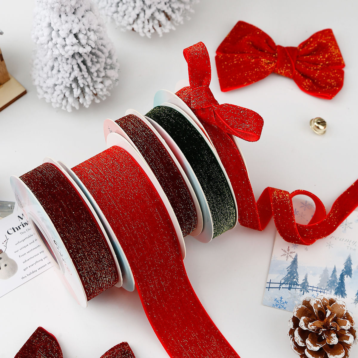 Christmas Velvet Ribbon New Year Red Festival Ribbon Bows Gift Box Packaging Ribbon Festival Scene 10/15/20/25/38mm
