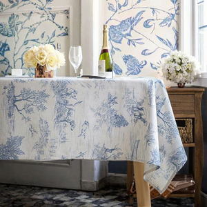 Tùy Chỉnh Thiết Kế Màu Xanh Hoa In Mô Hình Khăn Trải Bàn Thông Hình Chữ Nhật Faux Linen Cho Đám Cưới Nhà Tiệc Nội Thất Dùng Một Lần - Product Image 1