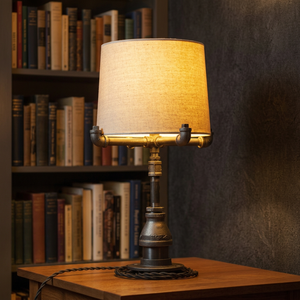 Industrial Iron Modern Table Lamp Beige Linen <b>Drum</b> <b>Shade</b> E26 LED 3500K Warm White Switch Control Bedroom Decorative - Product Image 3