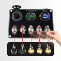 Panneau de commutation marin 12V 24V 5 interrupteurs à bascule avec voltmètre et 2 ports USB QC3.0 pour voiture, camping-car, bateau