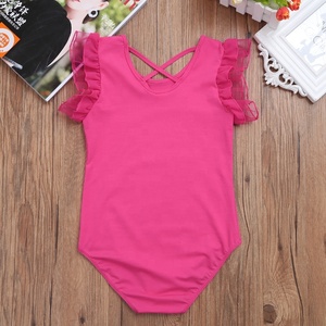 Justaucorps de ballet à manches volantées pour filles de 3 à 12 ans, en spandex, dos croisé, col rond, pour la danse et l'entraînement, personnalisable pour enfants - Product Image 3