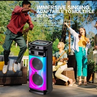 Haut-parleur portable avec poignée de transport, double woofer 8'' à 60 aimants, éclairage en maille bleue, fonction TWS, pour la maison et l'extérieur
