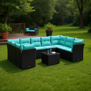 Ensemble de canapés de patio en polyrotin noir avec coussins, 10 pièces, mobilier de jardin, sièges d'extérieur, design contemporain - Product Image 2