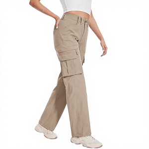 Pantalones Cargo Marrones Vintage Holgados de Cintura Alta Elástica, Casuales, de Pierna Ancha con Bolsillos - Product Image 2