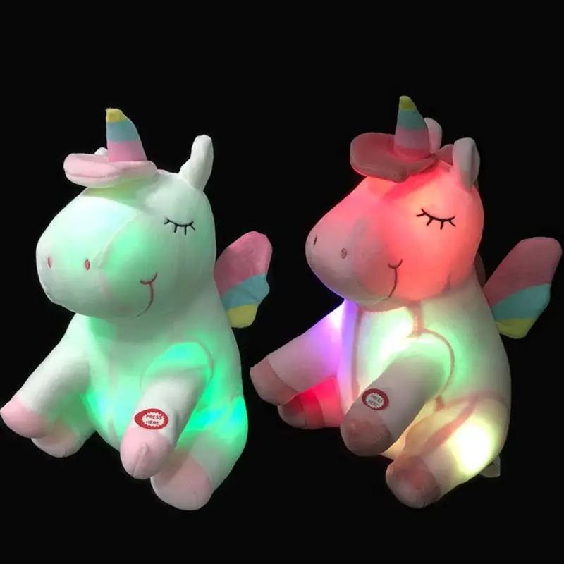 Dropshipping Via E-Packet Kids Glow In The Dark Kussen Pluche Speelgoed Led Light Night 25Cm Led Licht eenhoorn