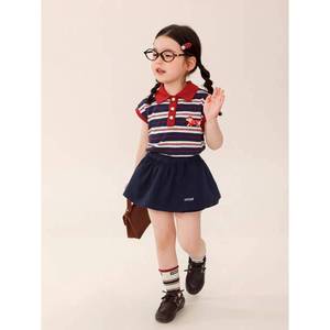 TongXingYuan Girls Striped Polo Shirt Short Sleeve Collar Summer 2026 Style Cartoon Pattern For Kids - Product Image 3