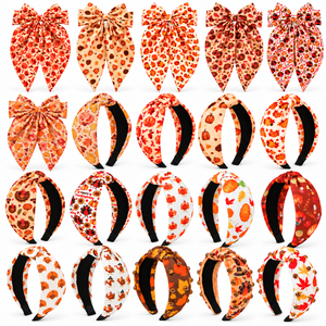Fascia per capelli con nodo decorata con gioielli e stampa foglie di albicocca per la moda autunnale, <span class=keywords><strong>dimensioni</strong></span> e colori personalizzabili per negozi - Product Image 4