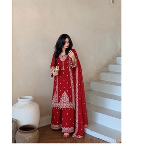 Suministro Directo de Fábrica: Conjunto de Kurti y Palazzo para Mujer, Estilo Tradicional, en Georgette Pesado, con Bordado de Lentejuelas, de Secado Rápido - Product Image 1