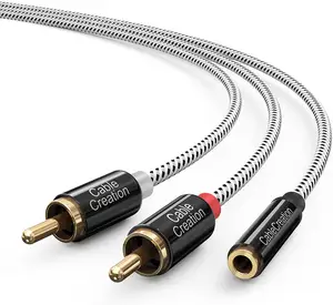 Cablecreation 3.5Mm Naar Rca Kabel 3.5Mm Vrouwelijke Om 2RCA Male Stereo Audio Kabel Voor Tv MP3 Tabletten Luidsprekers auto