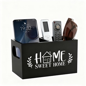 Organizador de Madera con Acabado Lacado, Rectangular Negro Moderno, con 3 Ranuras para Mesa de Noche, Porta Control Remoto de TV - Product Image 5