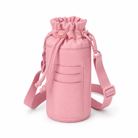 Sac isotherme pour bouteille d'eau en nylon rose avec doublure en aluminium et poche à cartes superposée, directement de l'usine