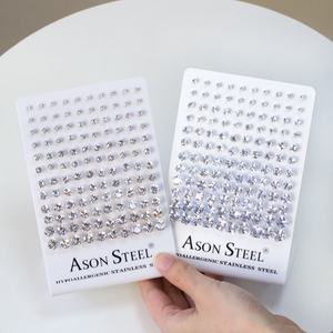 Ason Hot Selling Stainless Steel Crystal Round Zircon Stud Earrings Display <b>Card</b> - Product Image 2