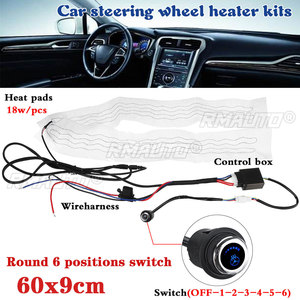 Kit de chauffage pour volant de voiture, coussin chauffant en fibre de carbone avec interrupteur LED à 6 vitesses, protection de volant universelle pour l'hiver - Product Image 1