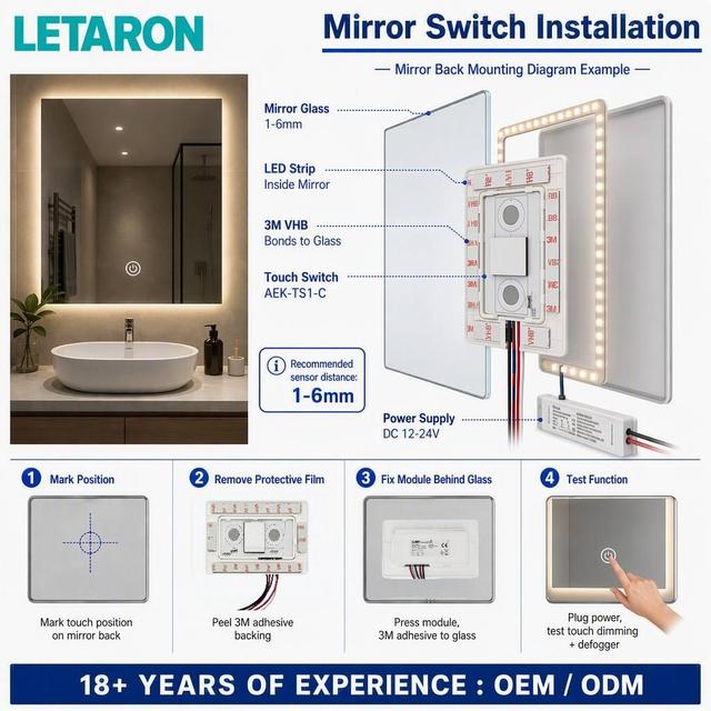 Single-Key Touch Dimming Switch DC12/24V 5000mA 60/120W LED Light Dimmer Touch Sensor with Memory Function