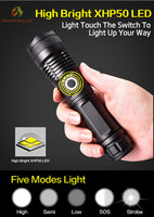 Lampe Torche Tactique LED XHP50 Ultra Lumineuse, Puissante et Rechargeable, Longue Portée, Étanche et Zoomable