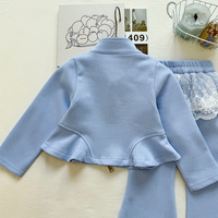 Ensemble de survêtement deux pièces pour petite fille coréenne, nouveau style automne, décontracté, avec veste zippée unie à paillettes et pantalon évasé en dentelle