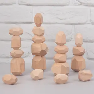 Commiki 36pcs Montessori Wooden Stacking Stone Rocks Preschool Educational Learning Toys Kids Wooden Stone Toys