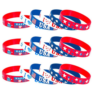 Grenzüberschreitende Lieferung USA Amerikanische Flagge Rot Weiß Blau CMYK Bedrucktes Stern-Silikonarmband für Unabhängigkeitstag-Feier - Product Image 3