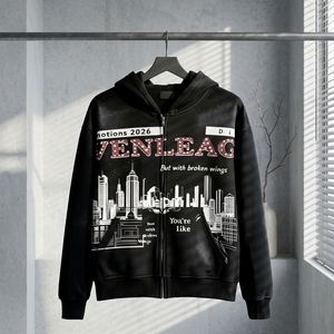 Sudadera <span class=keywords><strong>con</strong></span> <span class=keywords><strong>capucha</strong></span> extragrande de algodón 100% <span class=keywords><strong>con</strong></span> cremallera, <span class=keywords><strong>estampado</strong></span> de diamantes de imitación, estilo hip-hop americano, informal, talla XL, venta al por mayor, lo último. - Product Image 4