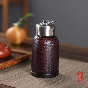 Bamboo Woven Thermos Cup 316 Stainless Steel Vacuum <b>Flask</b> Travel Water <b>Bottle</b> Insulated Portable Round Design - Product Image 2