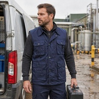 Gilet de travail pour charpentier et constructeur, bleu foncé, avec plusieurs poches