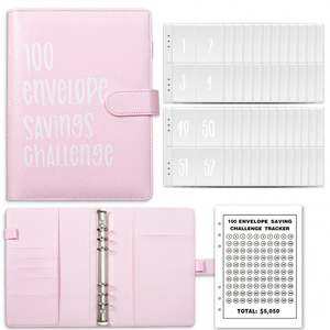 Carpeta de Presupuesto A5 de Cuero PU con 6 Anillas para Planificador y Desafío de Ahorro de 100 Sobres, Venta al por Mayor - Product Image 2