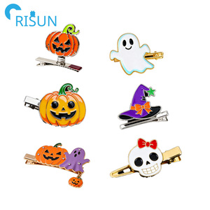 Horquilla de calabaza de Halloween de Metal al por mayor, pinza de pelo con logotipo personalizado, sombrero fantasma, Araña, horquillas, pinzas de pelo <span class=keywords><strong>para</strong></span> mujer, regalo - Product Image 1