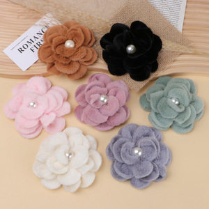 Pinzas para el Cabello con Flores de Perlas de Felpa de 12 cm Hechas a Mano para Uso Diario - Product Image 1